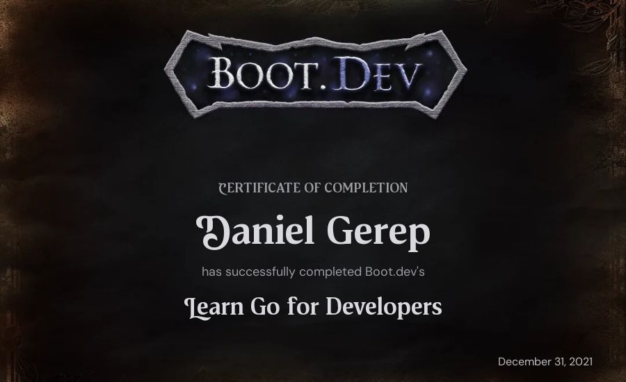 Daniel Gerep's Boot.dev Learn Go certificate